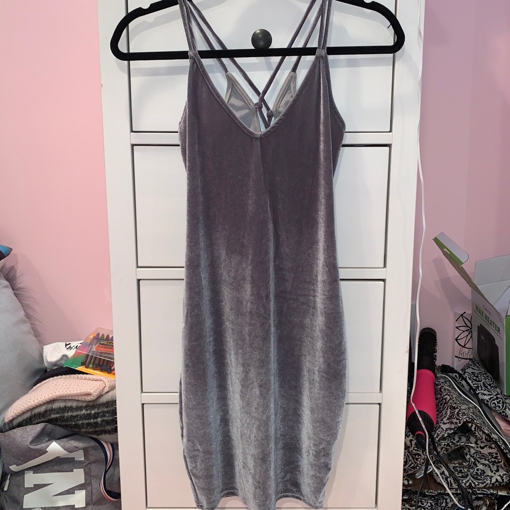 Gray/Silver Velvet Body Con Dress